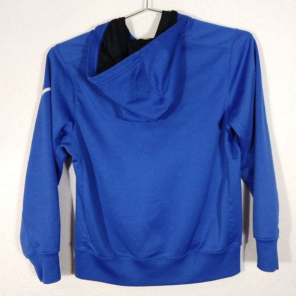 Nike Dri Fit Youth Full Zip Training Hooded Jacket Logo Spell out Blue Size L - Picture 2 of 9